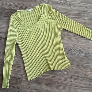 AUTOGRAPH Ribbed V-Neck Pullover Sweater - UK 22/ US 18 - Spring Green